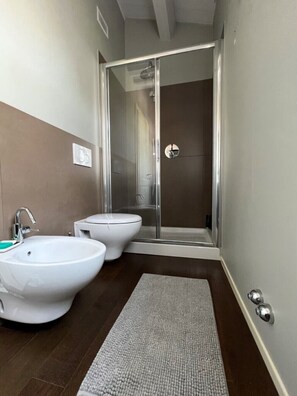 Shower, hair dryer, bidet, towels - Tilly Villa in Ecodesign with pool and seawater whirlpool (Coriano)