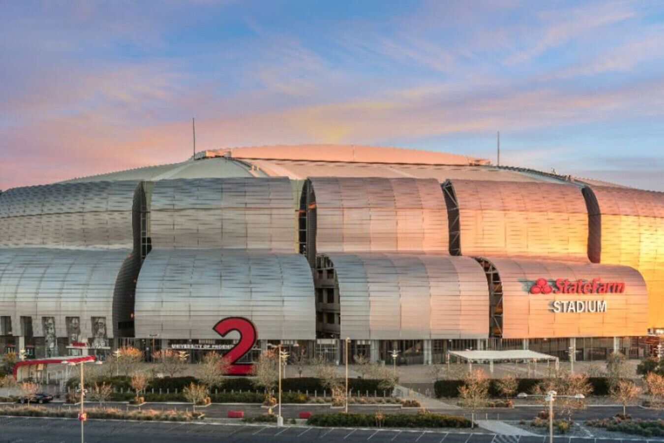 A stadium with a large '2' sign, indicating it is the second building in a series.