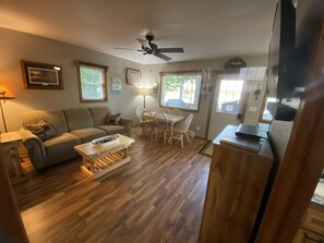 Smart TV, DVD player, video library, stereo