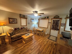 Smart TV, DVD player, video library, stereo