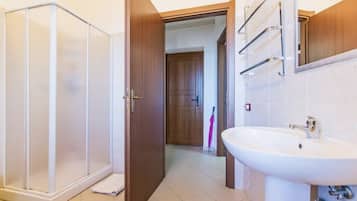 Shower, hair dryer, bidet, towels