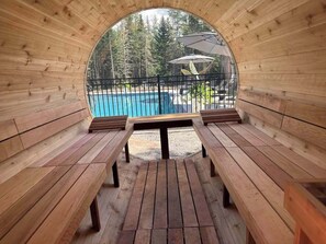 Outdoor pool, a heated pool - Chalet Mirasol | Private Spa & Nature Escape (Shannon)