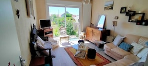 Téléviseur, lecteur de DVD, livres