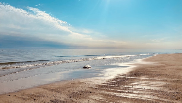 A beach with a clear sky and calm water. - Plymouth MA White Horse Beach Moana (Plymouth)