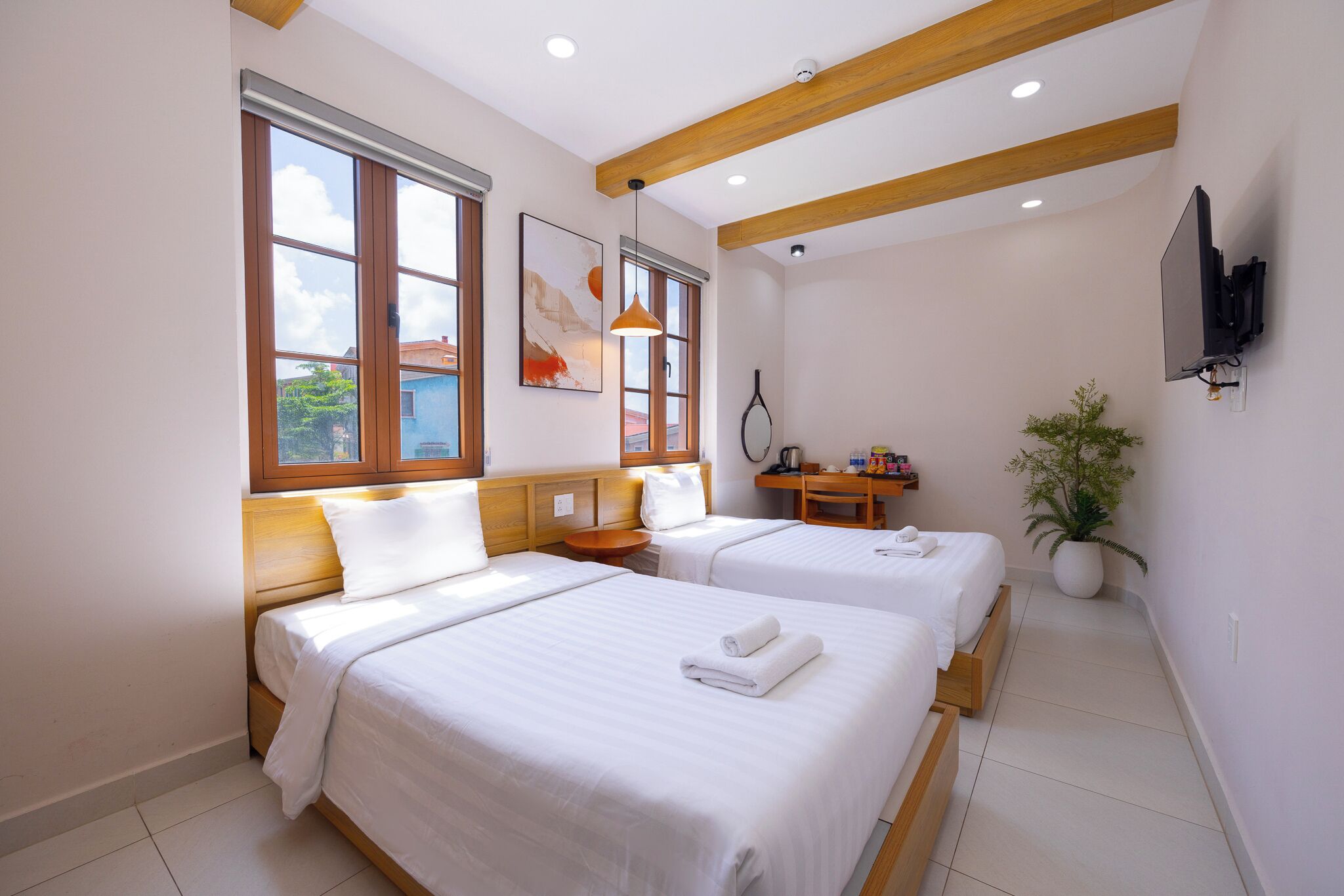 设计双床房, 多张床, 城市景观 | 高档床上用品、迷你吧、特色装修、特色家居