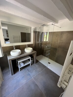 Ducha, secador de pelo, toallas, papel higiénico