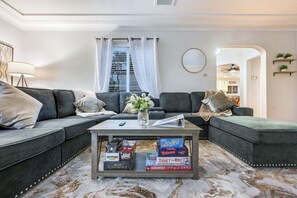 Smart TV, fireplace, video games, DVD player
