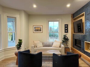 TV, fireplace, offices