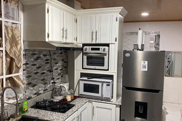 Studio | Private kitchen | Full-size fridge, microwave, oven, electric kettle