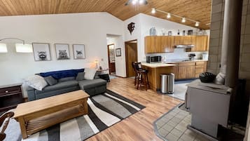 Televisión, chimenea y libros