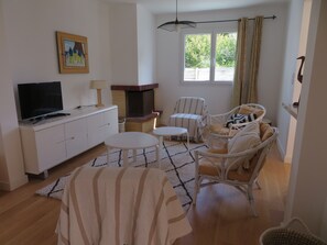 TV, fireplace, DVD player, books - Maison de Vacances Commerces et Plages à Pieds (Saint-Pierre-Quiberon)