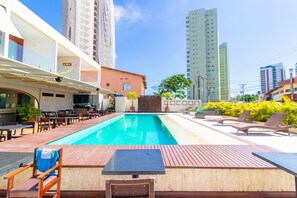Outdoor pool, sun loungers