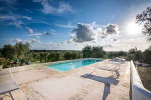 Outdoor pool - Old trullo and lamia in one hectar garden pool with view. (Ostuni)