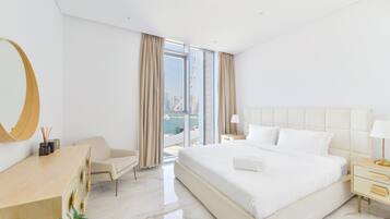 Luxe appartement, 2 slaapkamers, balkon, uitzicht op zee | 2 slaapkamers, lakens van Egyptisch katoen, luxe beddengoed