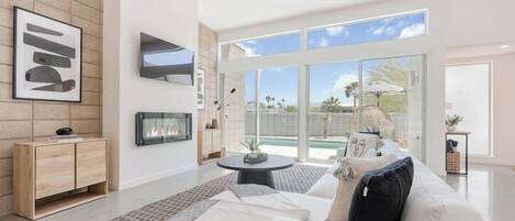 TV, fireplace, video games, offices