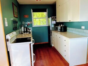 Fridge, microwave, coffee/tea maker, toaster