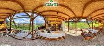 Yellow bungalow Bosnian pyramid glamping
