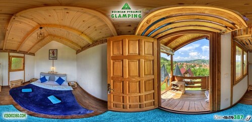 Blue bungalow Bosnian pyramid glamping