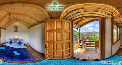 Blue bungalow Bosnian pyramid glamping