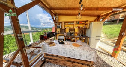 Red bungalow Bosnian pyramid glamping