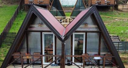 Orange bungalow Bosnian pyramid glamping