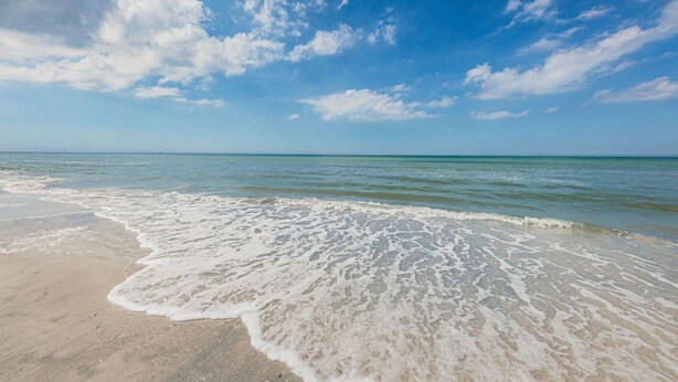 A beach with clear skies and gentle waves. - Relax and Unwind at Beautiful Bahia Palms (Indian Rocks)