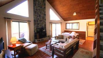 Smart TV, fireplace, DVD player, stereo