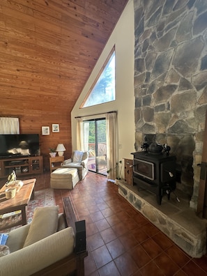 Smart TV, fireplace, DVD player, stereo