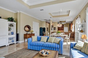 Luxury Apartment, 3 Bedrooms, Pool Access | Living room | 32-inch TV with cable channels - Ocean Vue By Beachside Management (Siesta Key)