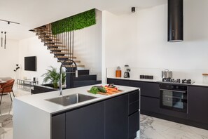 Fridge, oven, stovetop, dishwasher