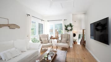 TV, fireplace, Netflix, books