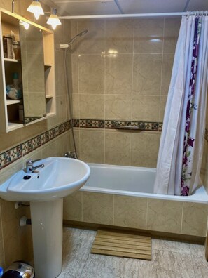 Secadora de cabello, bidet, toallas, papel de baño 