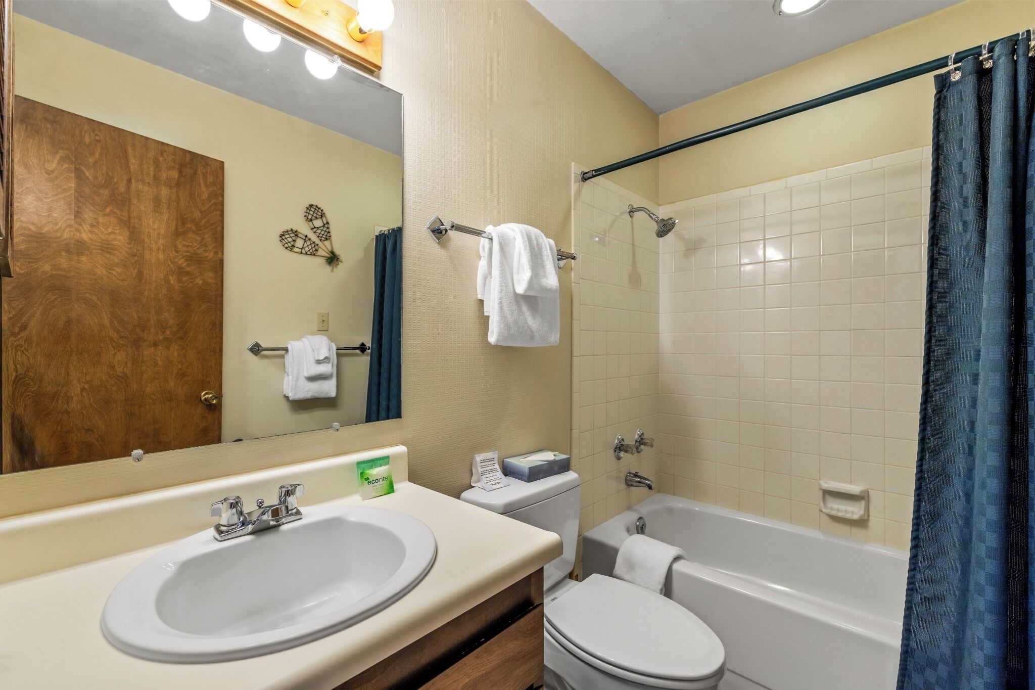 Combined shower/tub, hair dryer, towels