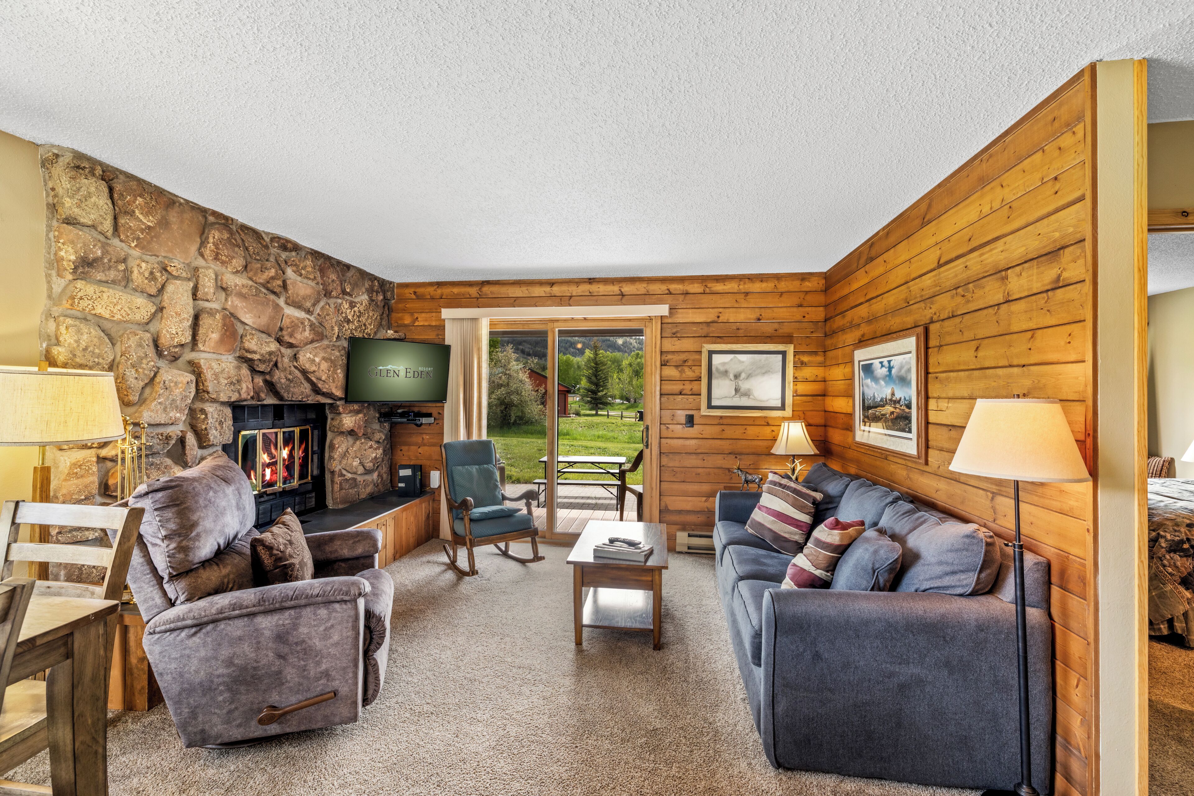 TV, fireplace