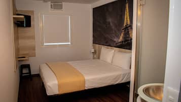 Desk, laptop workspace, free WiFi, bed sheets