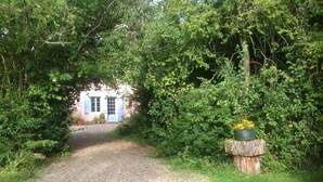 A gravel path leading to a house surrounded by dense greenery. - Attractive holiday home in central France (Tranzault)
