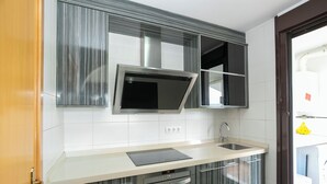 A modern kitchen with a built-in oven, a microwave, and a sink. - Miralvalle Apartment (Valoria Cantabria)