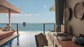 One Bedroom Hanging Pool Villa, Sea View (136 sqm room size) | Living area | 42-inch Smart TV with digital channels, TV, Netflix