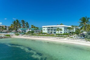On the beach, sun-loungers, beach towels
