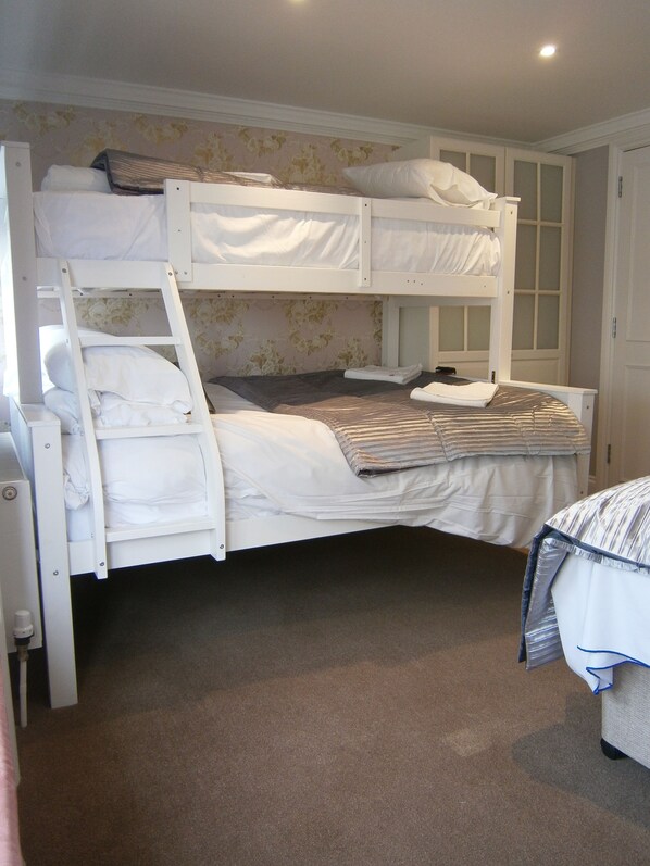 A bunk bed room with a ladder, a door, and a carpeted floor. - Sea Front views, 5 min seafront walk to Brighton Pier (Brighton)
