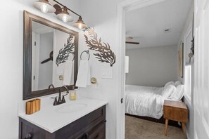Hair dryer, bidet, towels, soap