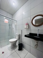 Shower, towels, soap, shampoo