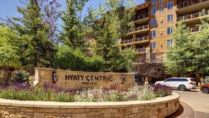 A stone sign with 'HYATT CENTRIC PARK CITY' and a landscaped area with plants. - Abode at First Dawn, ski-in/ski-out, hot tub, sauna, resort access (Park City)