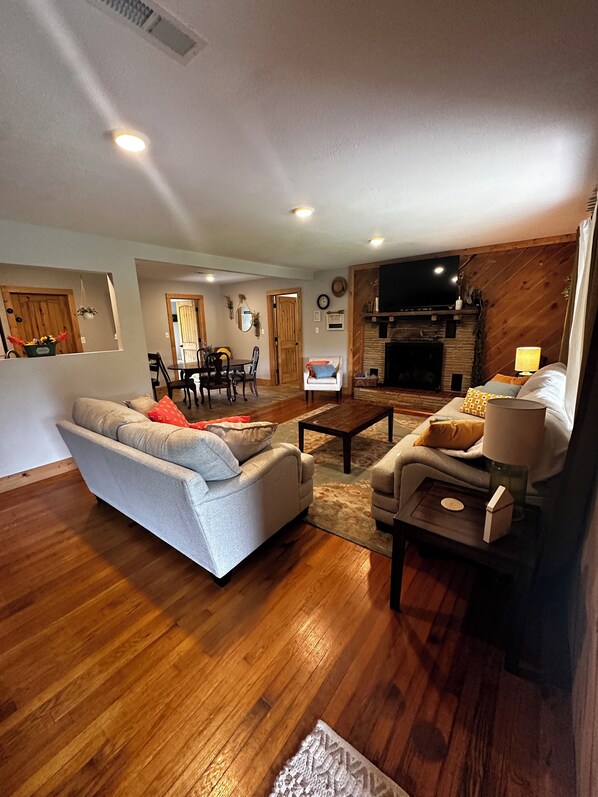 Älytelevisio, takka, videopelejä, kirjoja