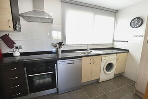 Fridge, microwave, oven, dishwasher
