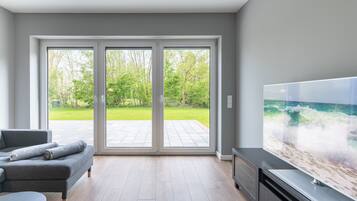 Una televisión, una chimenea