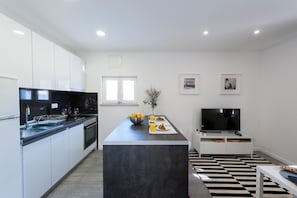 Fridge, microwave, oven, electric kettle