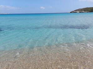 A clear beach with shallow water and a rocky shoreline. - 2-Bedroom Apartment in Palau (Palau)