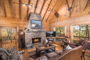 Smart TV, fireplace, video games, foosball