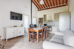 Comfort House | Living area | 32-inch flat-screen TV with cable channels, TV, foosball